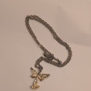Gold and Silver Angel Pendant Necklace